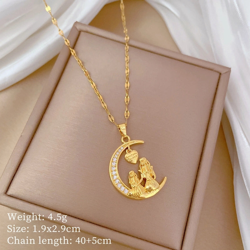 Fashion Geometric Titanium Steel Copper Plating Artificial Diamond Necklace