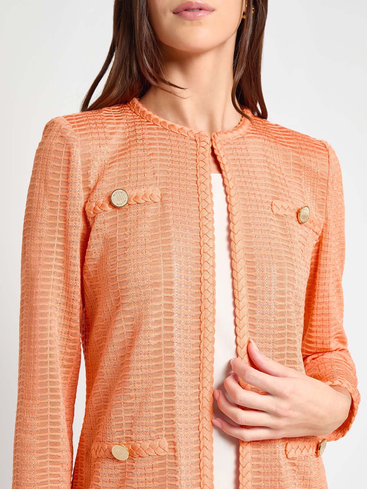Heritage Braided Trim Tonal Knit Jacket - True Fit