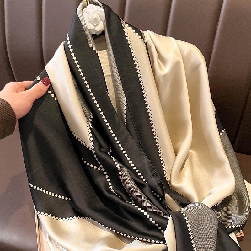 Women's Casual Color Block Satin Silk Scarf