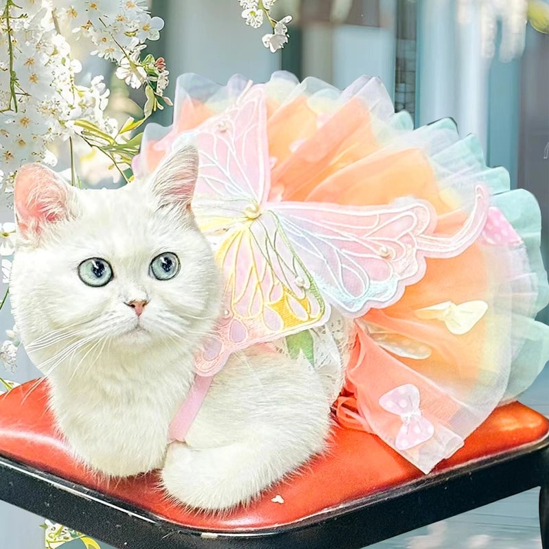 Dog Clothes Summer Thin Cat Princess Dress Rainbow Butterfly Tutu Dress Pet Clothes Dress Supplies