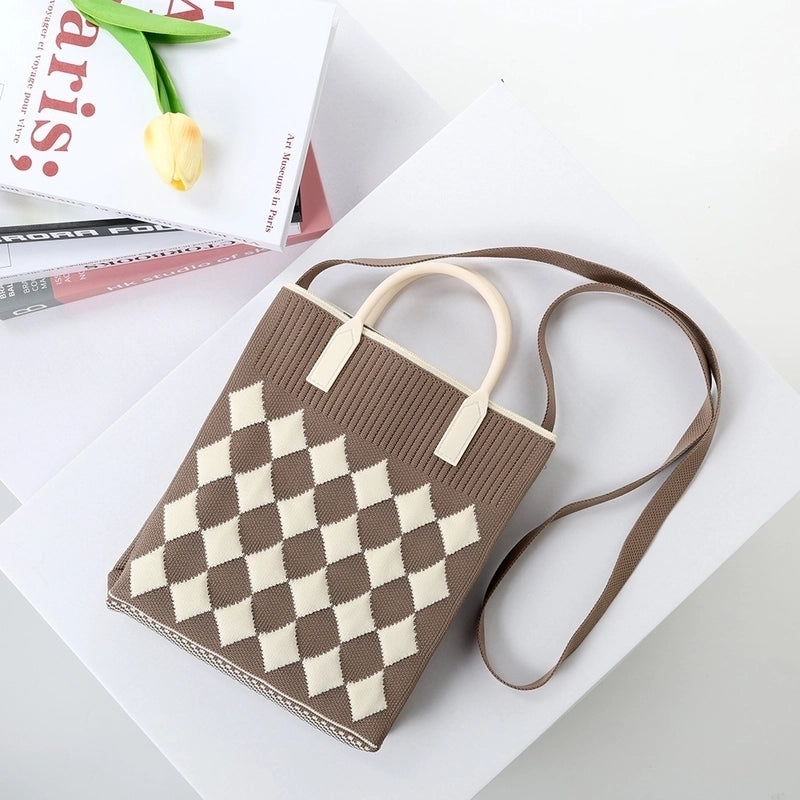 Women's Medium Cotton Plaid Waves Heart Shape Cute Basic Square Open Square Bag