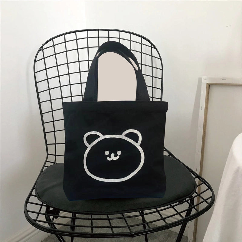 Canvas Bag New Bear Cute Cartoon Student Portable Lunch Bag Korean Style Small Mini Bear Head Canvas Bag