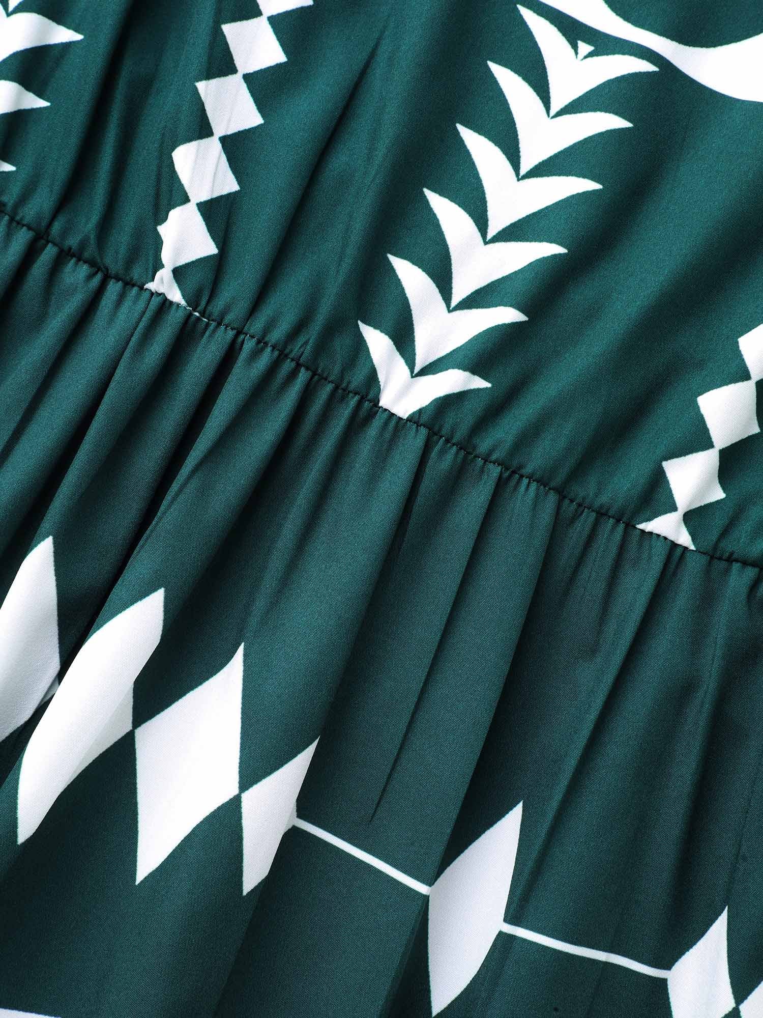 Geometric Pattern Elastic Waist Midi Dress
