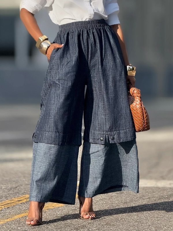 Loose Wide Leg Elasticity Jean Pants Bottoms Trousers