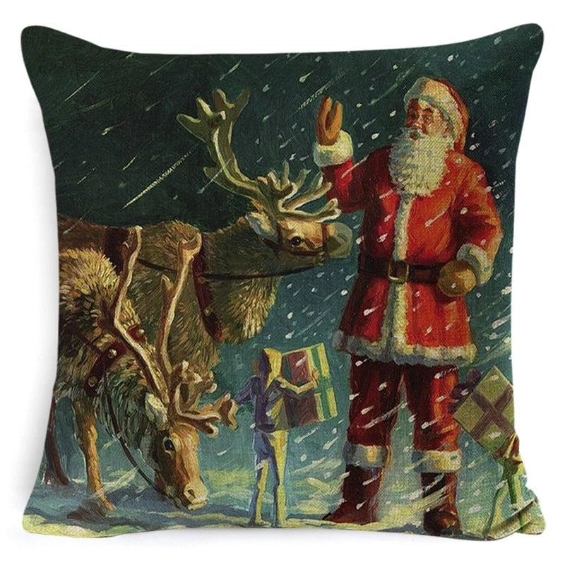 Retro Letter Deer Linen Pillow Cases