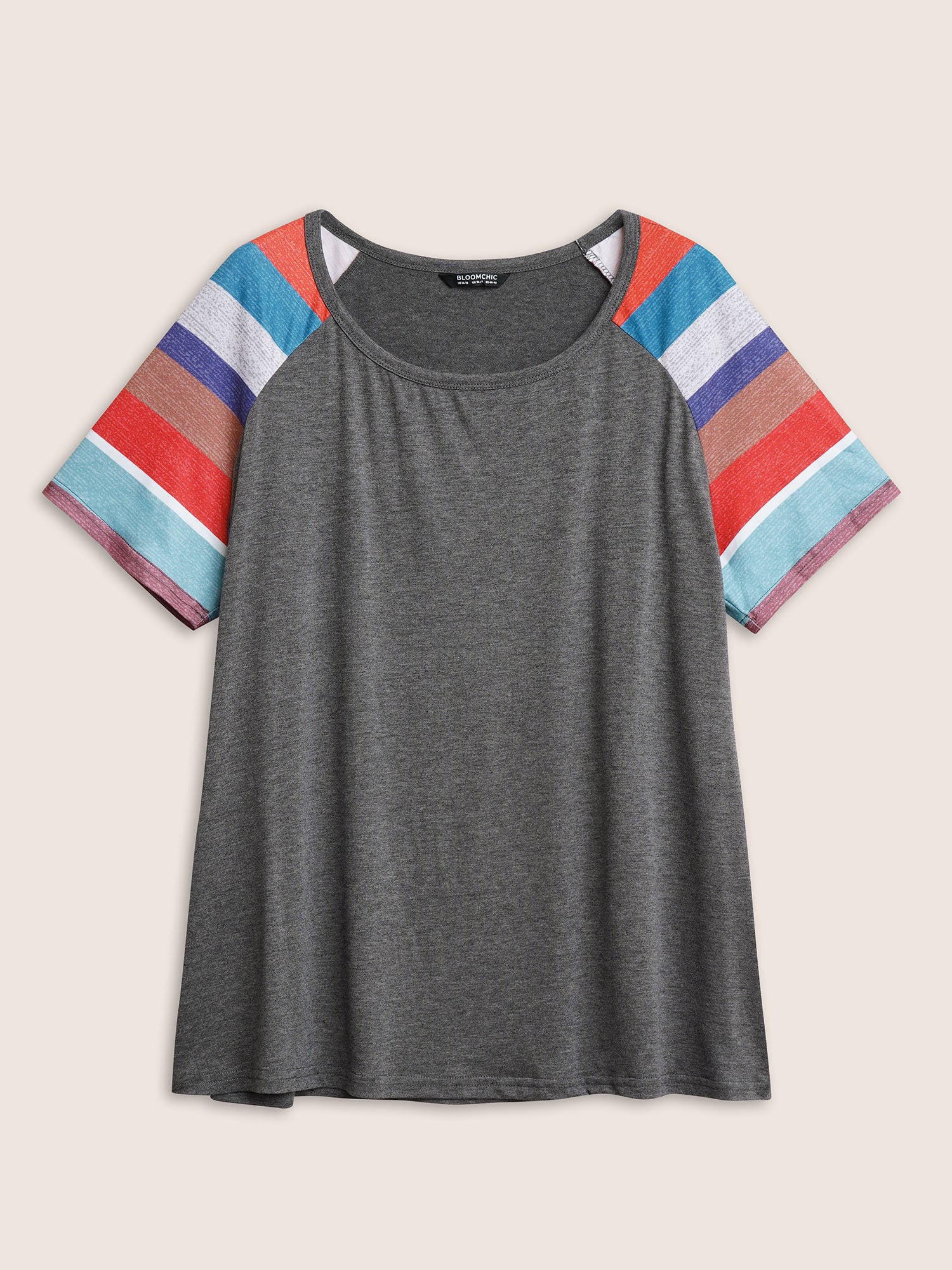 Striped Contrast Raglan Sleeve Round Neck T-shirt