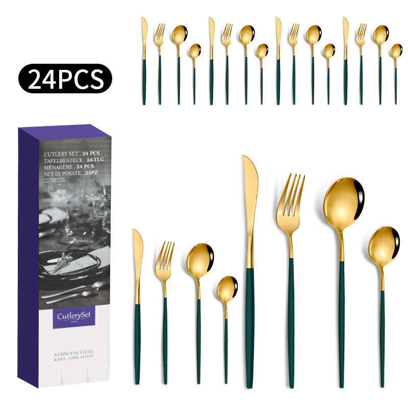 1010 Stainless Steel Tableware 24-piece Golden Steak Knife. Fork And Spoon Gift Box Western Tableware Suit