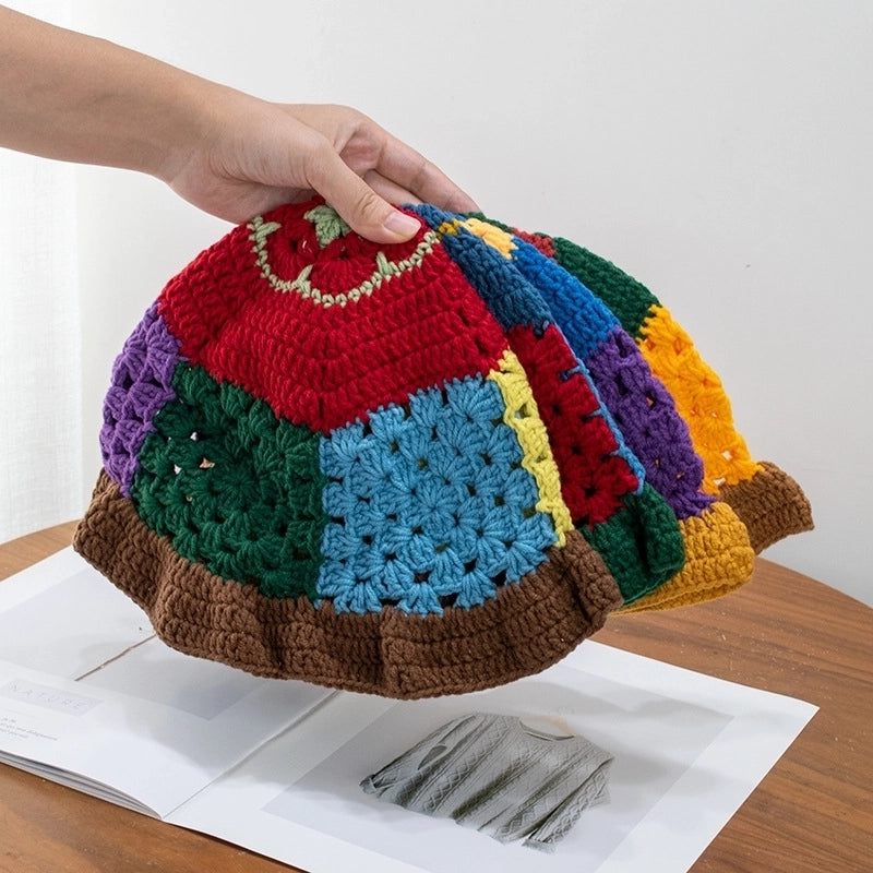 Women's Fashion Color Block Flat Eaves Wool Cap