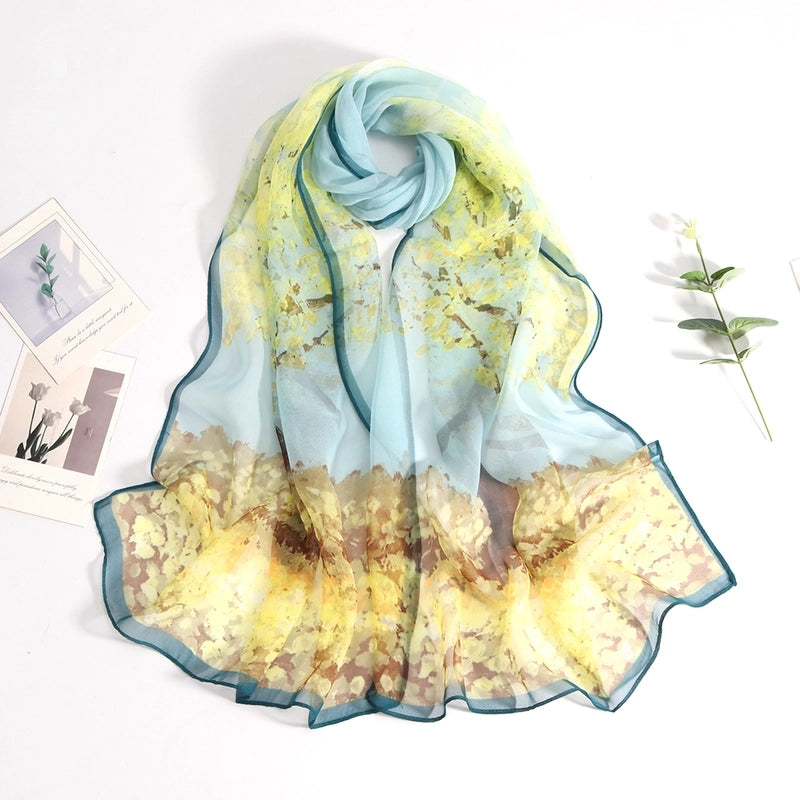 Women's Sweet Leaves Chiffon Silk Scarf