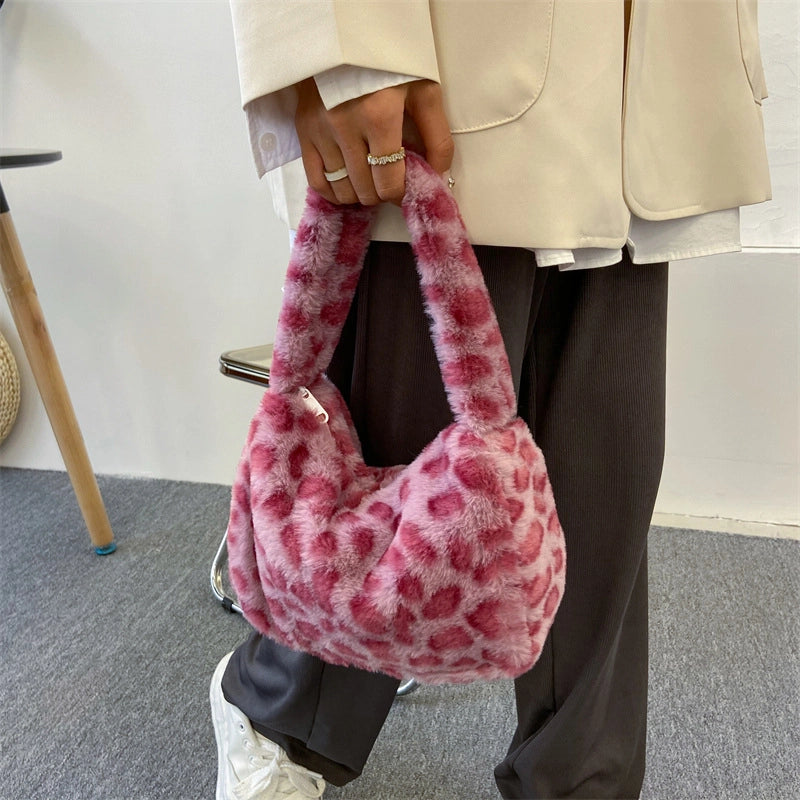 Women's Small Plush Leopard Vintage Style Classic Style Dumpling Shape Zipper Handbag