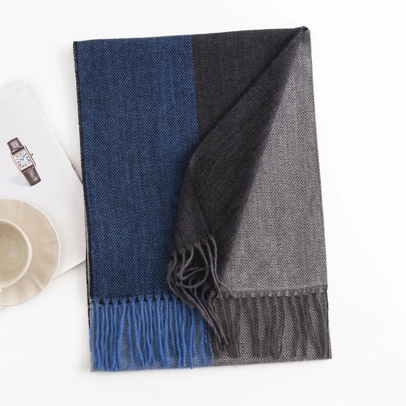 Plaid Color Matching Men's Cashmere Scarf Winter Fashion Commuter Neck Protection Scarf High-grade Warm Lengthened Shawl