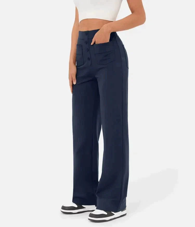 Elastic leisure pants with high waist