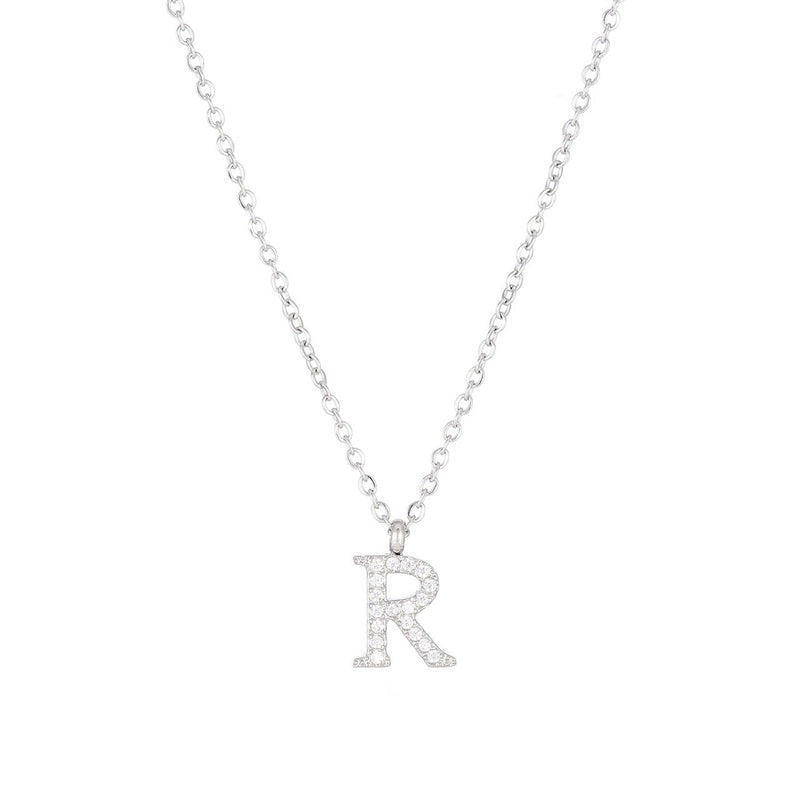 Minimalist Letter 304 Stainless Steel Zircon 16K Gold Plated White Gold Plated Plating Inlay Pendant Necklace