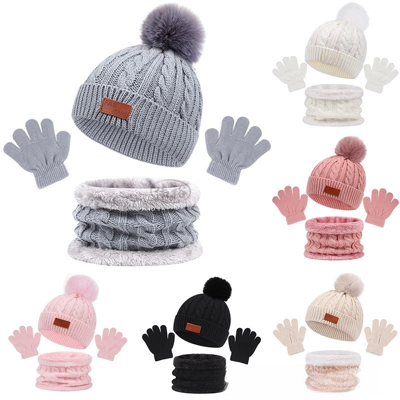 Children's Hat Scarf Gloves Three-piece Autumn And Winter New Single Ball Color Ball Baby Hat