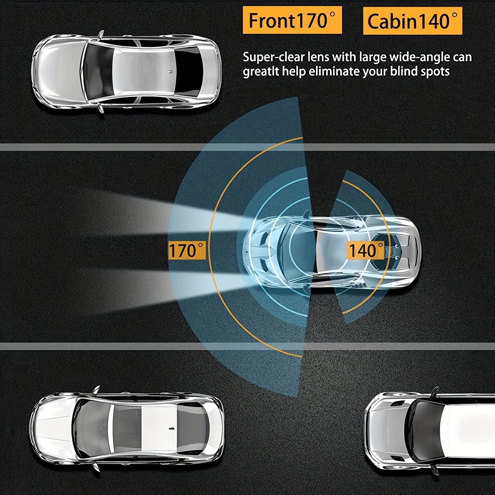 Dual Dash Camera with Night Vision, G-Sensor, Loop Recording, and Wide Angle Lens - 1080P Full HD Car DVR for Front and Interior Monitoring