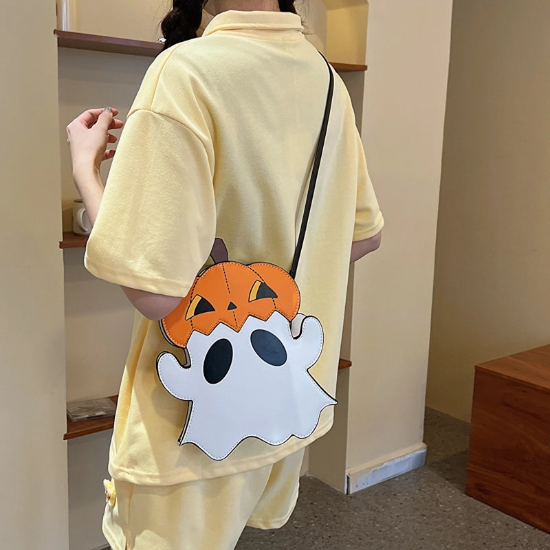 Halloween Women's Pu Leather Pumpkin Ghost Cute Zipper Crossbody Bag