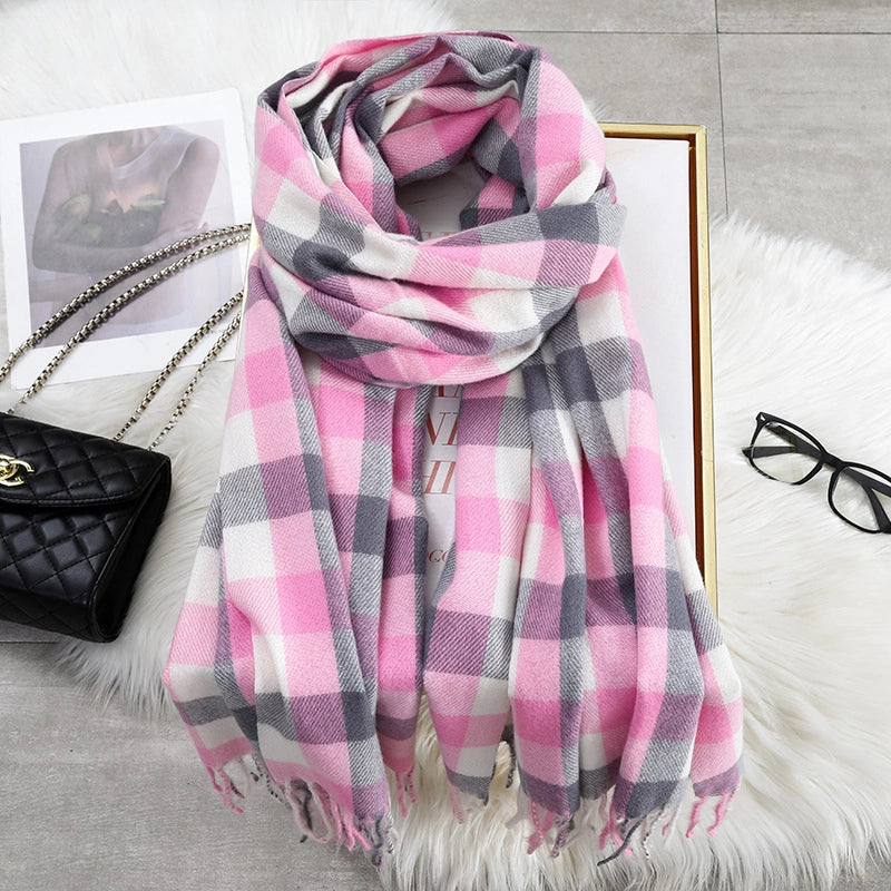 Women's Casual Minimalist Lattice Imitation Cashmere Tassel Scarf