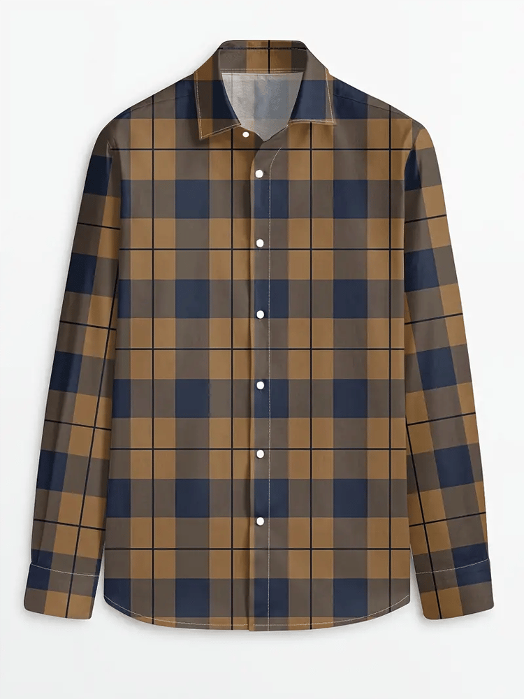 Men's Plaid Business Long Sleeve Shirt