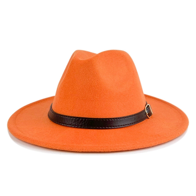 Explosions Solid Color Belt Woolen Hat Autumn And Winter Wind Fedora Hat Men's And Women's Felt Hat