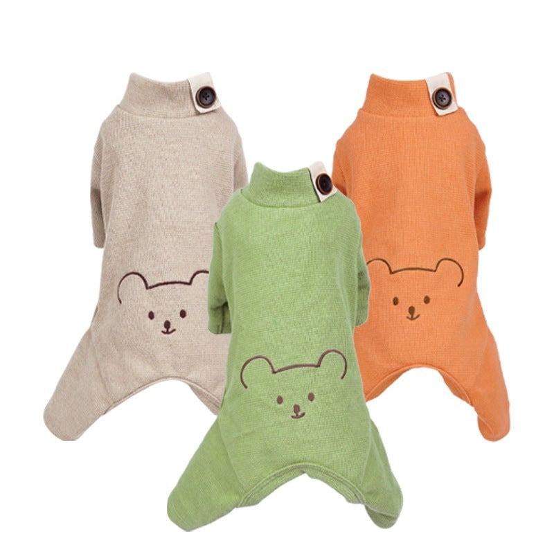 Bear Printed Buttoned Dog Jumpsuits