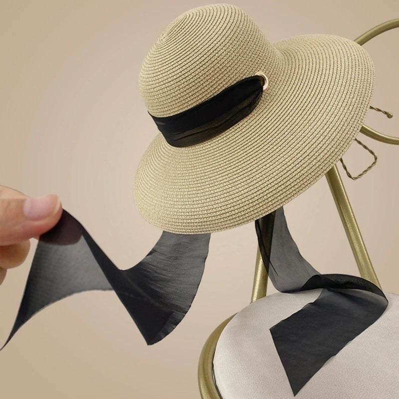 Women's Minimalist Bow Knot Braid Flat Eaves Straw Hat