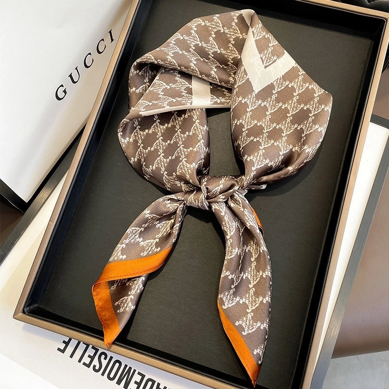 Women's Elegant Minimalist Flower Satin Printing Silk Scarf