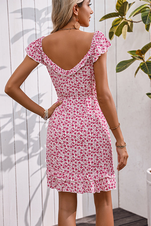 Floral Print Ruffle Hem Casual Dress