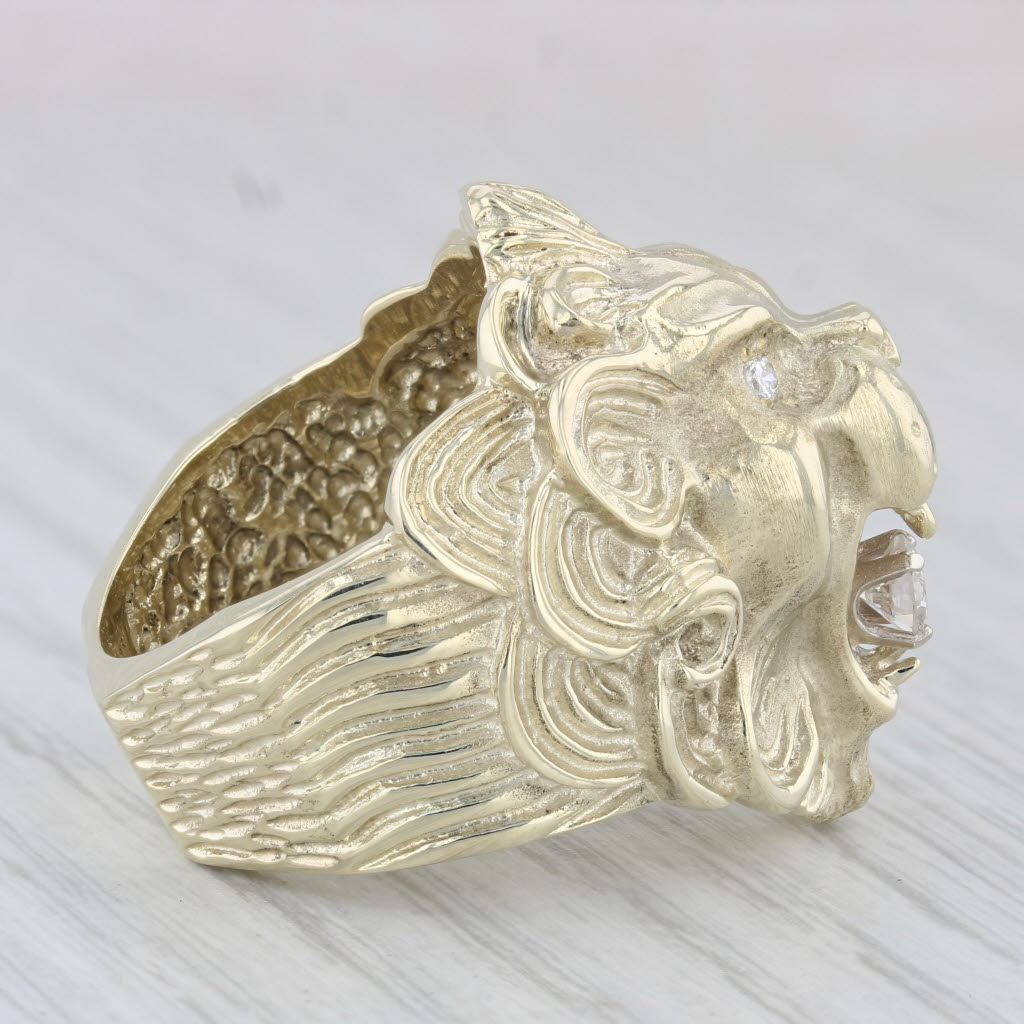0.29ctw Diamond Roaring Lion Ring 14k Yellow Gold Size 10