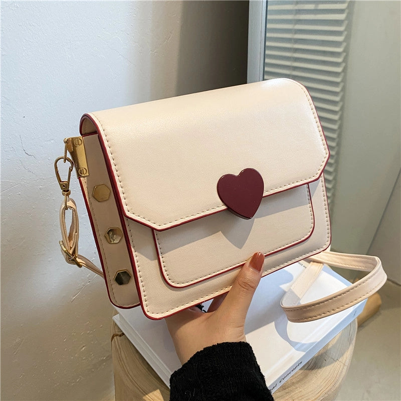 Women's Medium Pu Leather Heart Shape Solid Color Streetwear Square Magnetic Buckle Crossbody Bag