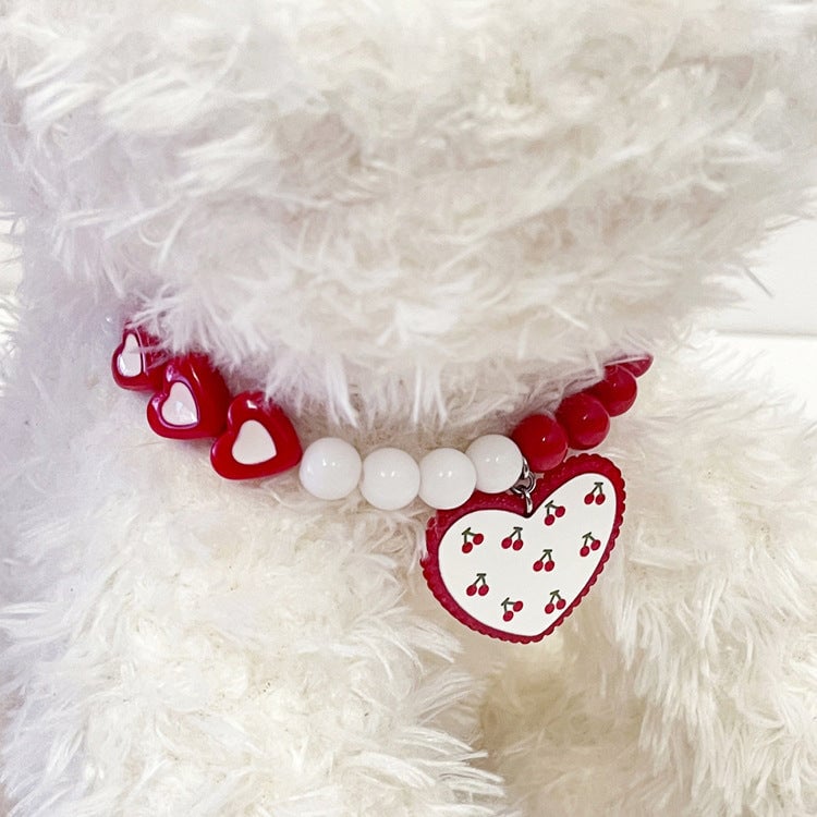 Cherry Floral Heart Dog Cat Necklace