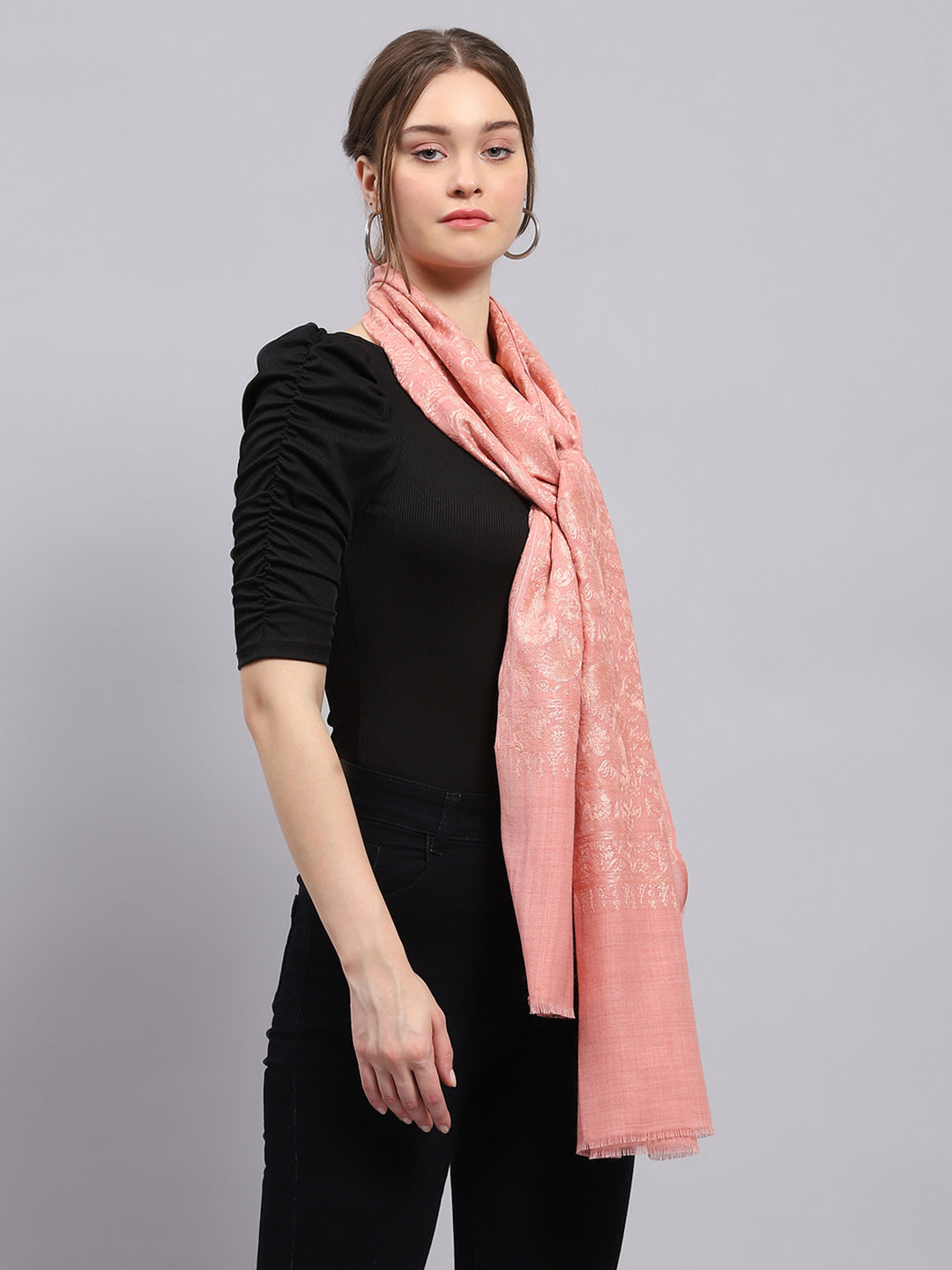 Women Pink Self Design Stole