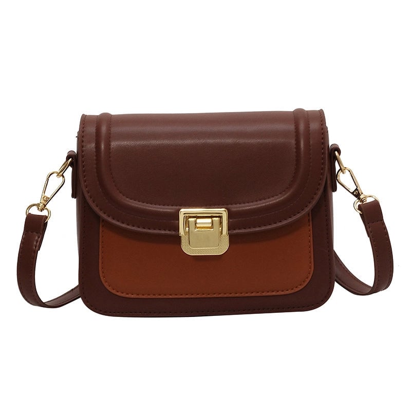 Women's Small Pu Leather Color Block Streetwear Square Lock Clasp Shoulder Bag Crossbody Bag