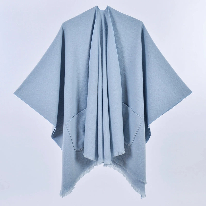 New Women's Autumn And Winter Warm Cloak Simple Double-sided Solid Color Split Cashmere Outerwear Shawl