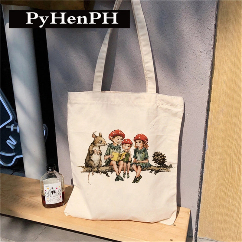 Women's Canvas Printing Animal Streetwear Square Open Canvas Bag