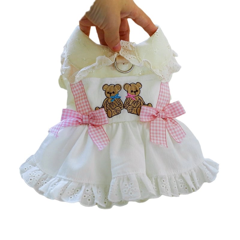 Pet Ring Dog Clothes Spring And Summer New Princess Fluffy Gauze Skirt Embroidered Cute Bear Dance Gauze Skirt