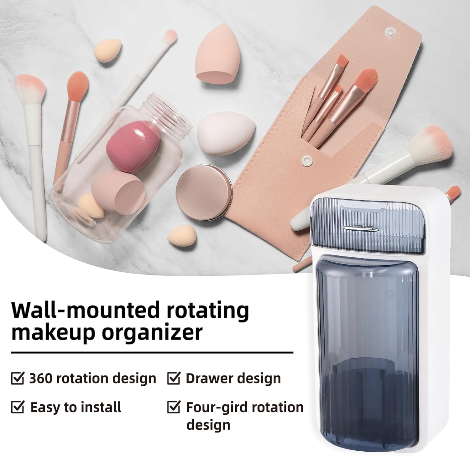 360 Rotation Makeup Brush Organizer. Large Capacity Make Up Brush Hold Rack Waterproof