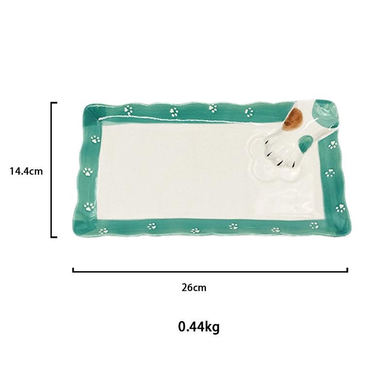 Cute Round Square Cat Claws Porcelain Plate 1 Piece