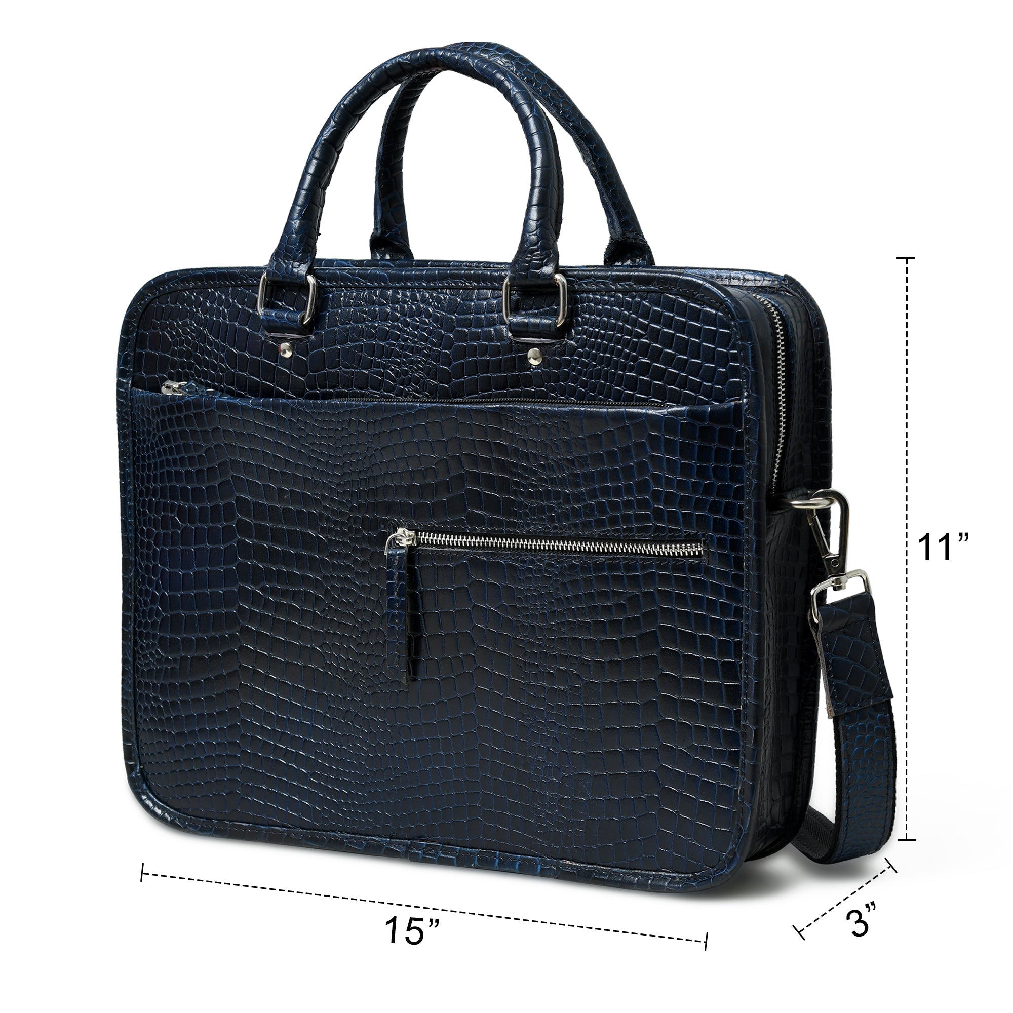 Croco Leather Computer Bag. Navy