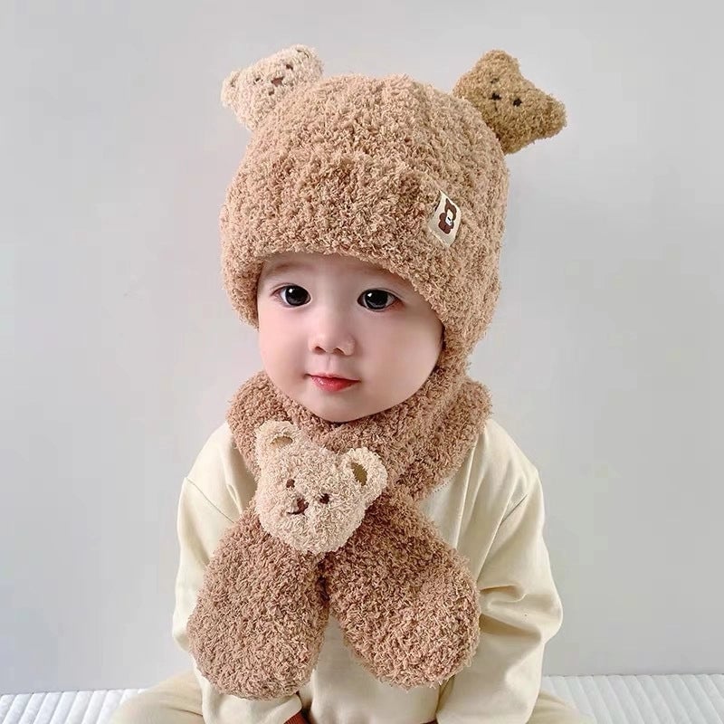 Baby's Autumn And Winter Hat Scarf Suit Cute Super Cute Baby Children's Fluffy Hat Girls' Winter Warm Wool Hat