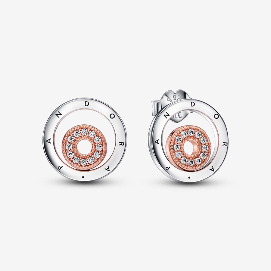 Pandora Signature Two-tone Logo Circles Dangle Earrings