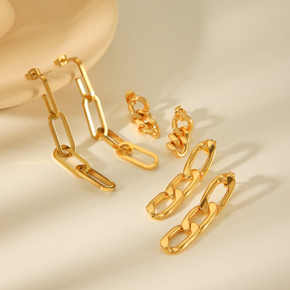 Circle Chain Geometric Stainless Steel Electroplating Earrings