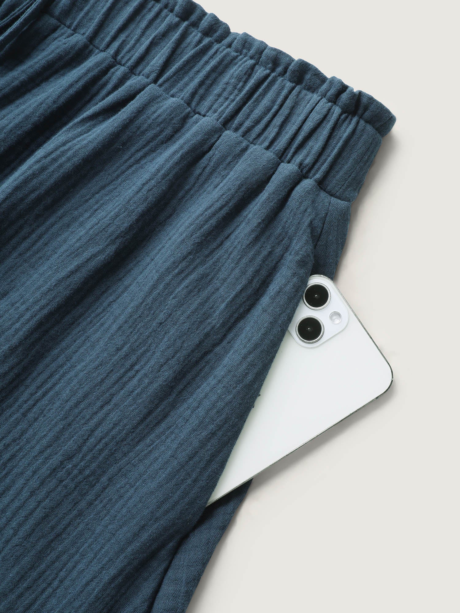 Cotton Textured Waist Tie Wide-Leg Shorts
