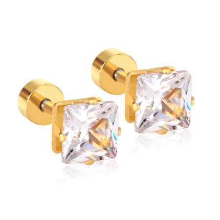 3mm Square diamond studs - Gold