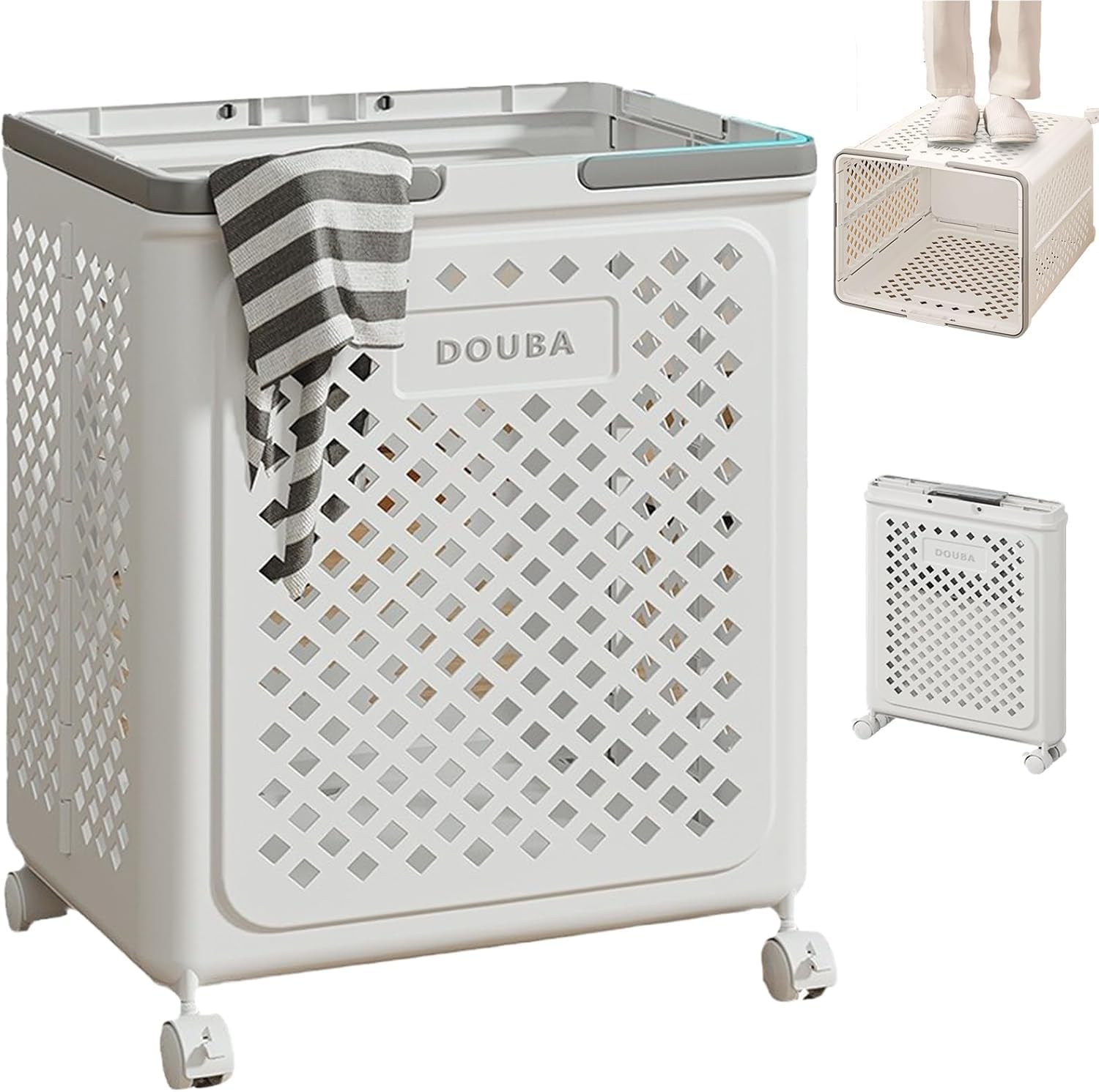 Foldable Laundry Basket with Wheels. Laundry Basket Bathroom Storage Organizer