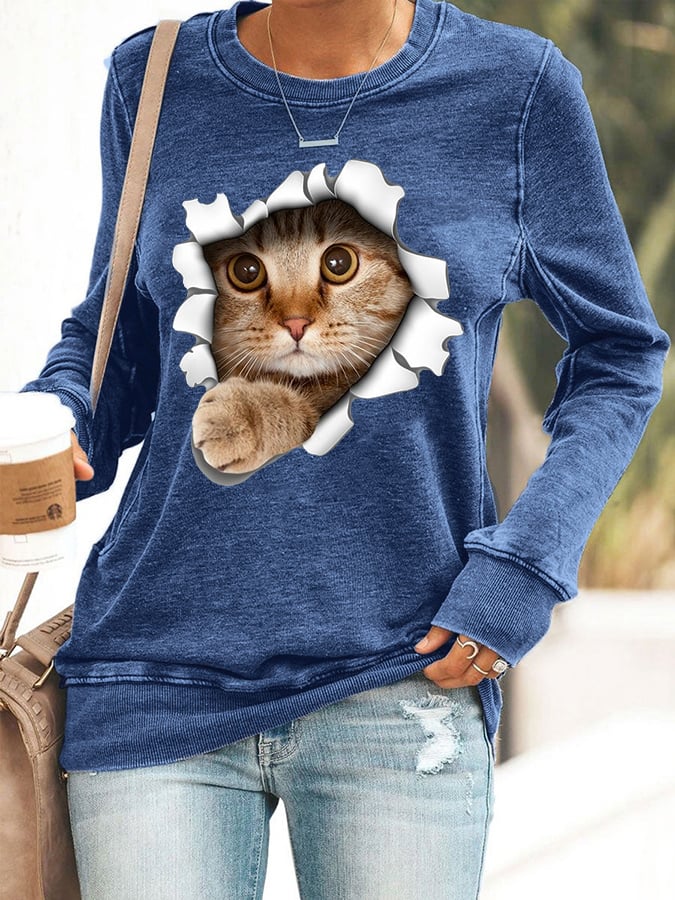 Women's Cute Cat Print Cat Lovers Casual Sweatshirt