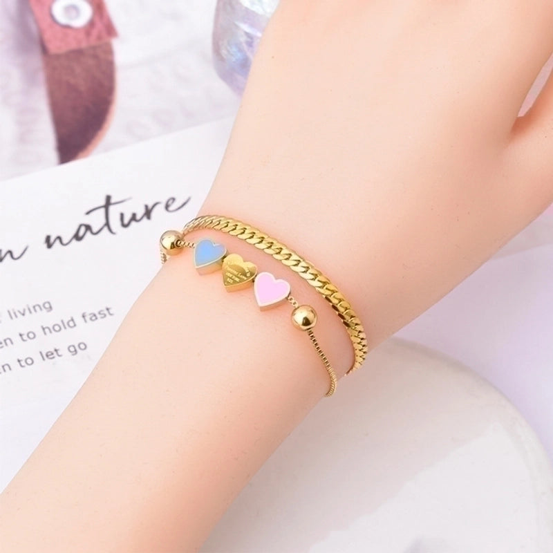 Lady Minimalist Letter Heart Shape Titanium Steel Plating Bracelets Necklace
