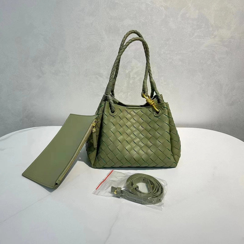 Women's Pu Leather Solid Color Classic Style Weave Bucket Magnetic Buckle Handbag