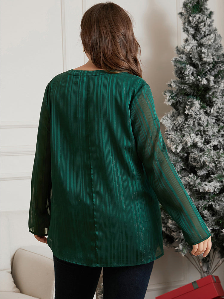 Glitter Striped V Neck Button Detail Blouse
