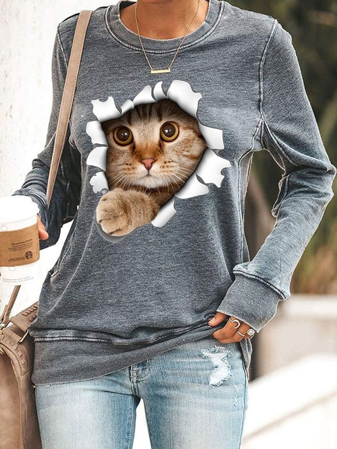 Women's Cute Cat Print Cat Lovers Casual Sweatshirt