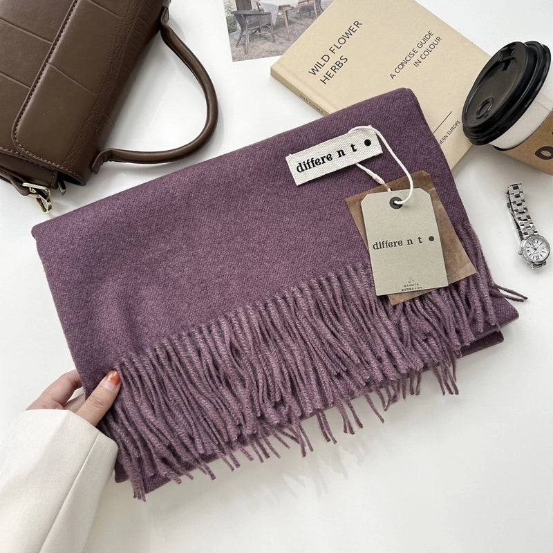 Women's Elegant Retro Solid Color Imitation Cashmere Tassel Scarf